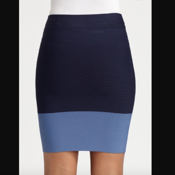 BCBGMaxAzria Joelle Colorblock Blue Bandage Skirt - Picture 4 of 8